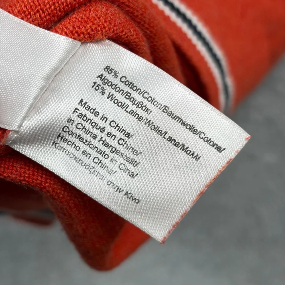 Brooks Brothers Sweater Mens Large Orange V-Neck Tipped Wool Blend Preppy